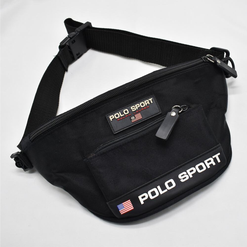 Vintage Ralph Lauren Polo Sport Waist Belt Bag Fanny Pack Black Nylon Zip 90s